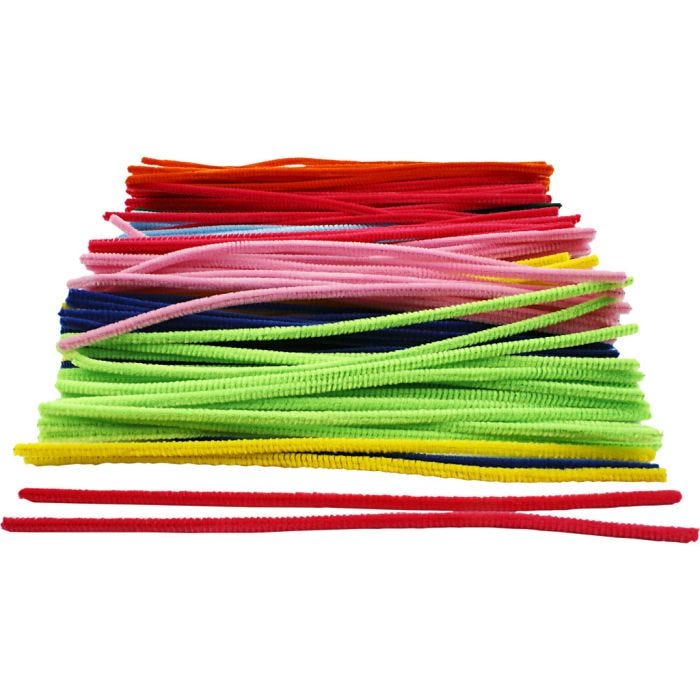 Fil chenille, 30 cm, 6 mm, ass. de couleurs, 200ass./ 1 Pq.
