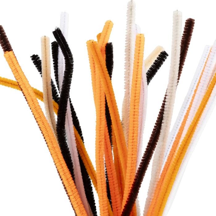 Fil chenille, L : 30 cm, ép. 6 mm, couleurs Halloween, 25 ass./ 1 Pq.