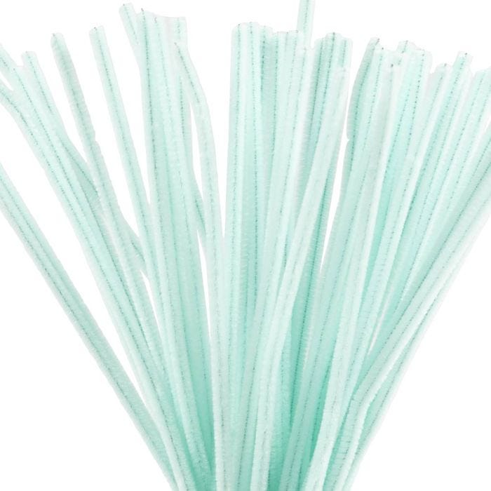 Fil chenille, L : 30 cm, ép. 6 mm, turquoise clair, 50 pièces/ 1 Pq.