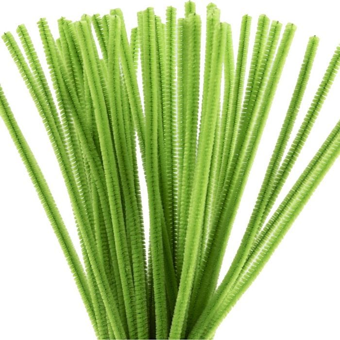 Fil chenille, L : 30 cm, ép. 6 mm, vert citron, 50 pièces/ 1 Pq.