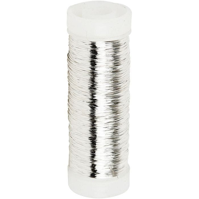 Fil argenté, ép. 0,2 mm, argenté, 50 gr, 110m/ 1 rouleau