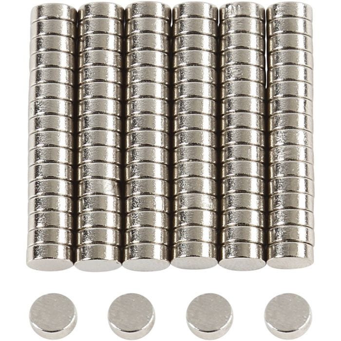 Aimant puissant ”NdFeB” , 5 mm, 2 mm, 100pièces/ 1 Pq.