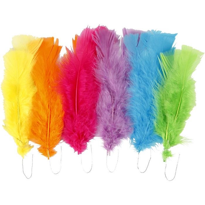 Plumes, L : 11-17 cm, ass. de couleurs, 18boule/ 1 Pq.