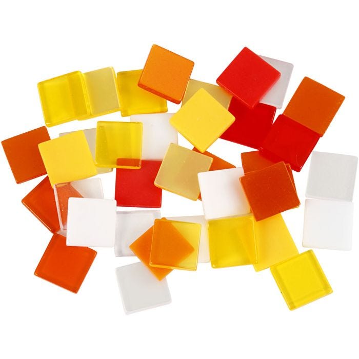 Mini-mosaïques, dim. 10x10 mm, ép. 2 mm, harmonie rouge/orange, 25 gr/ 1 Pq.