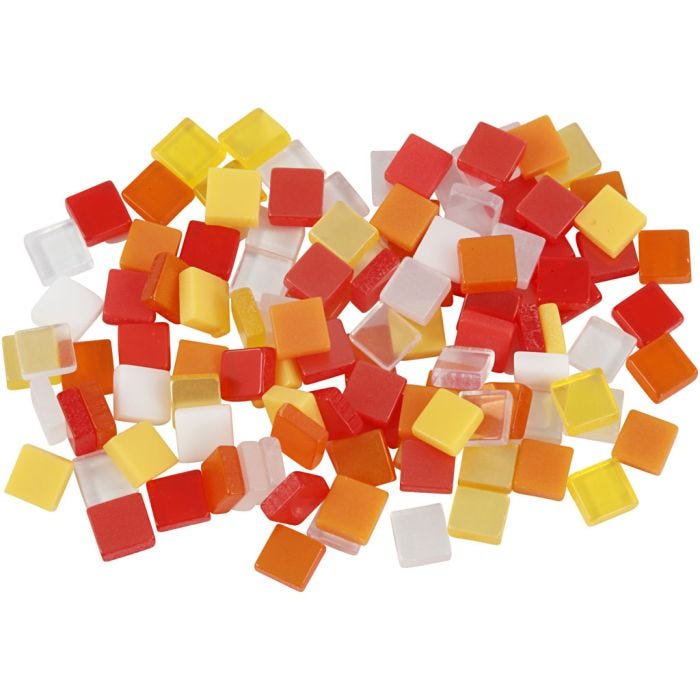 Mini-mosaïques, dim. 5x5 mm, ép. 2 mm, harmonie rouge/orange, 25 gr/ 1 Pq.