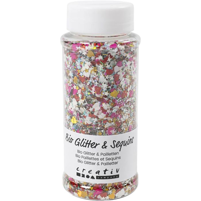 Paillettes & sequins biodégradables, ass. de couleurs, 140 ml/ 1 boîte