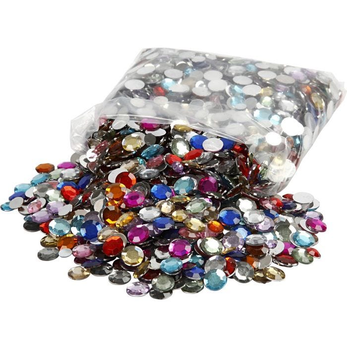 Pierres de strass, rond, d 6+9+12 mm, ass. de couleurs, 3600 pièces/ 1 Pq.