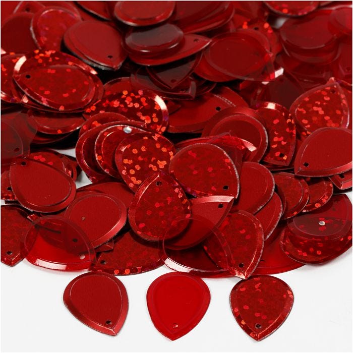 Sequins, goutte de pluie, dim. 14x19 mm, rouge, 50 gr/ 1 Pq.