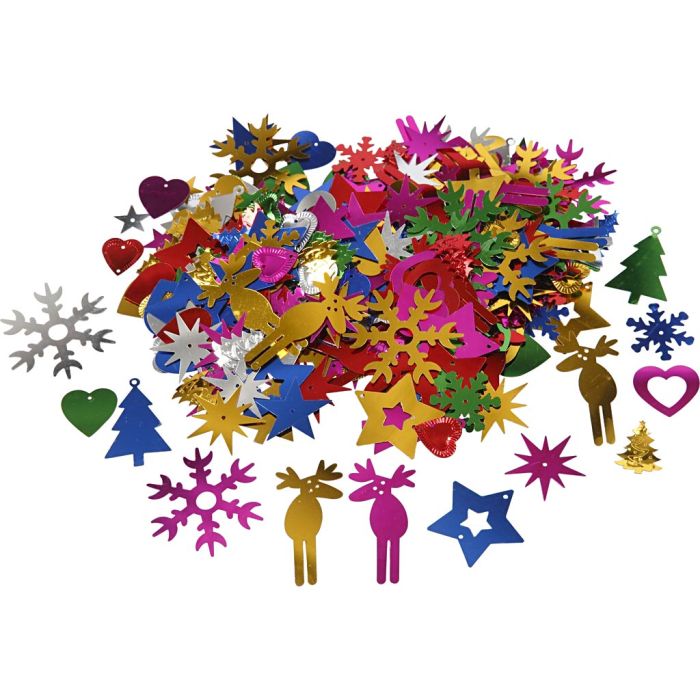 Sequins, dim. 8-50 mm, Couleurs vives, 400 gr/ 1 Pq.