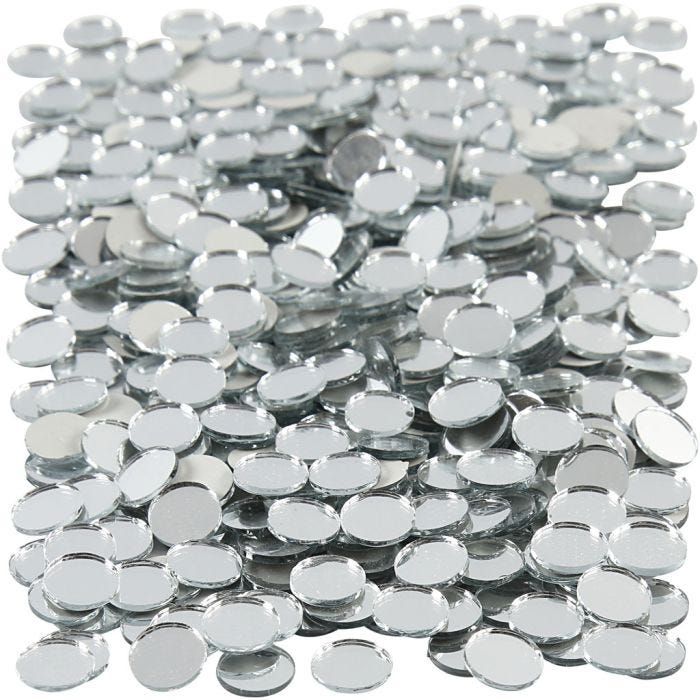 Tesselles de mosaïques miroirs, rond, d 10 mm, ép. 2 mm, 500 pièces/ 1 Pq.