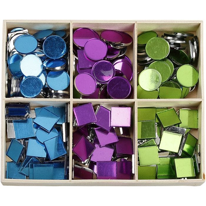 Mosaïques miroirs, dim. 15 mm, ép. 2 mm, 300 pièces/ 1 Pq.