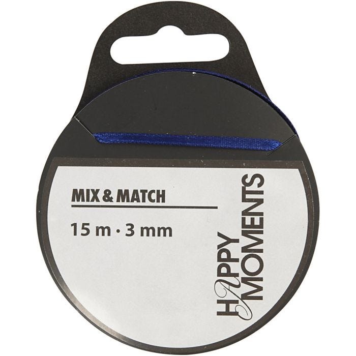 Ruban de satin, L : 3 mm, bleu foncé, 15 m/ 1 rouleau
