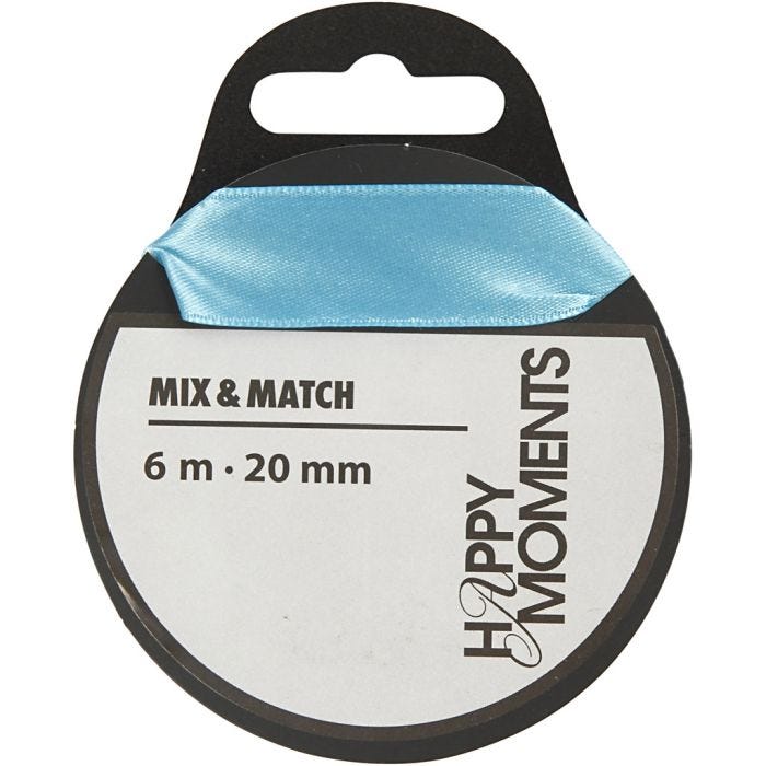 Ruban de satin, L : 20 mm, bleu clair, 6 m/ 1 rouleau