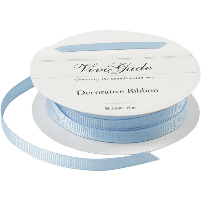 Ruban décoratif, L : 6 mm, bleu clair, 15 m/ 1 rouleau