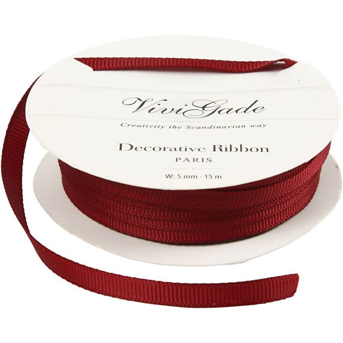 Ruban décoratif, 6 mm, rouge, 15m/ 1 rouleau