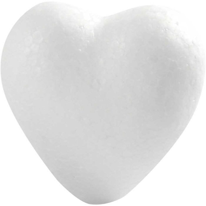 Coeurs en polystyrène, H : 6 cm, P: 3 cm, L : 6 cm, blanc, 50pièces/ 1 Pq.