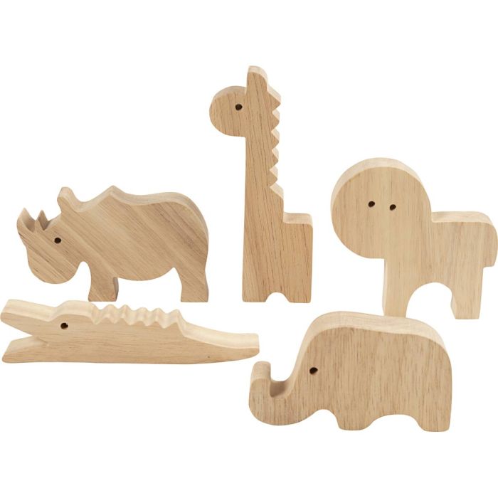 Animaux en bois, Savane, H : 3-14,5 cm, ép. 2 cm, 10 pièces/ 1 Pq.