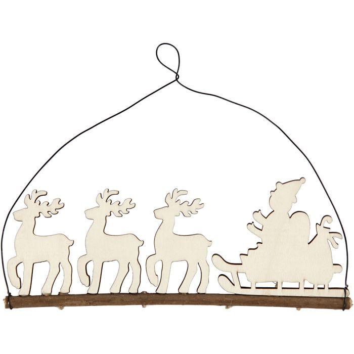 Décoration de Noël, traîneau avec rennes, 8 cm, 0,5 cm, 22 cm, 1 pièce