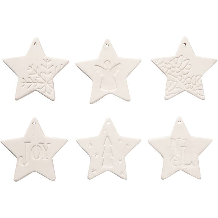 Décorations à suspendre, étoile, 7x7 cm, blanc, 6pièces/ 1 Pq.