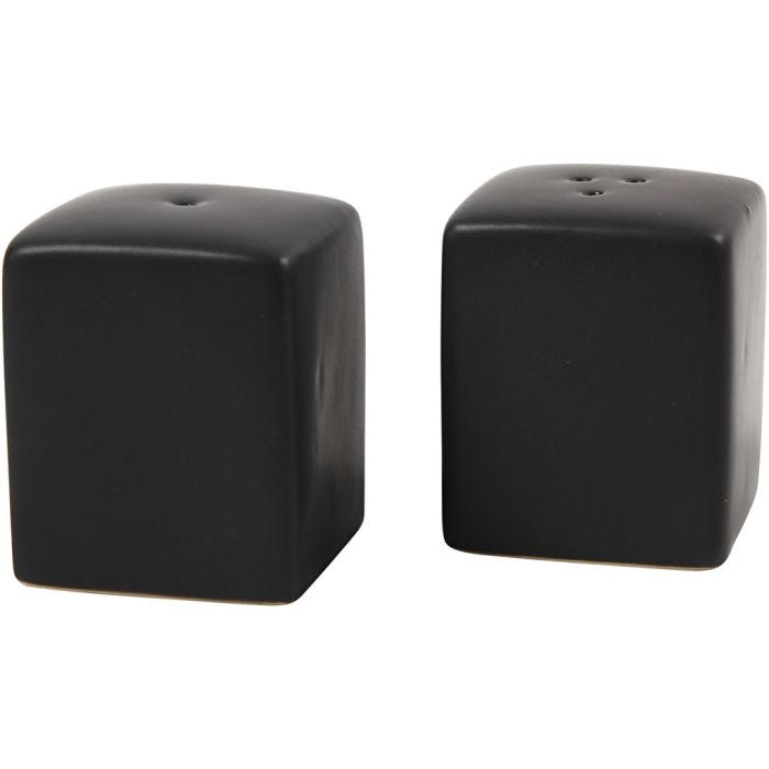 Set de sel et poivre, H : 6 cm, dim. 5x5 cm, mate, noir, 6set/ 1 Pq.