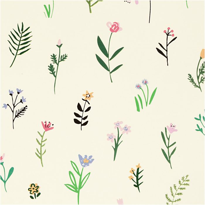 Papier cadeau, Fleurs, L : 50 cm, 80 gr, 100 m/ 1 rouleau