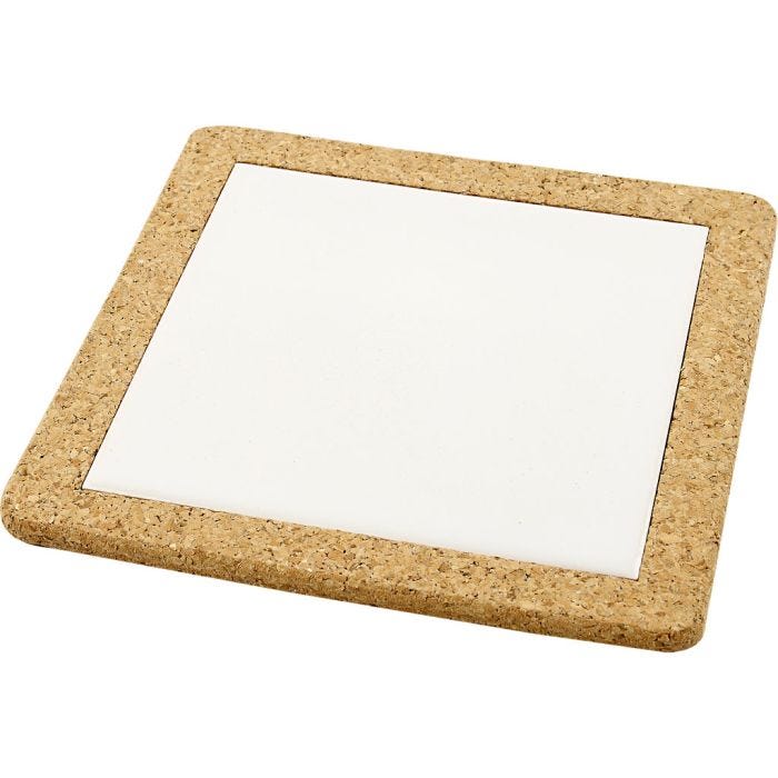 Dessous-de-plat avec cadre en liège, dim. 19x19x1,1 cm, blanc, 10pièces/ 1 Pq.
