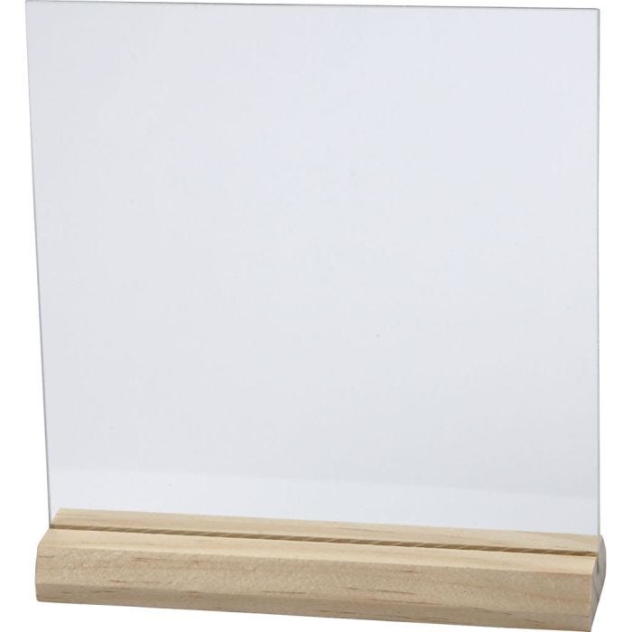 Plaque de verre avec socle en bois, dim. 15,5x15,5 cm, ép. 28 mm, 10set/ 1 Pq.