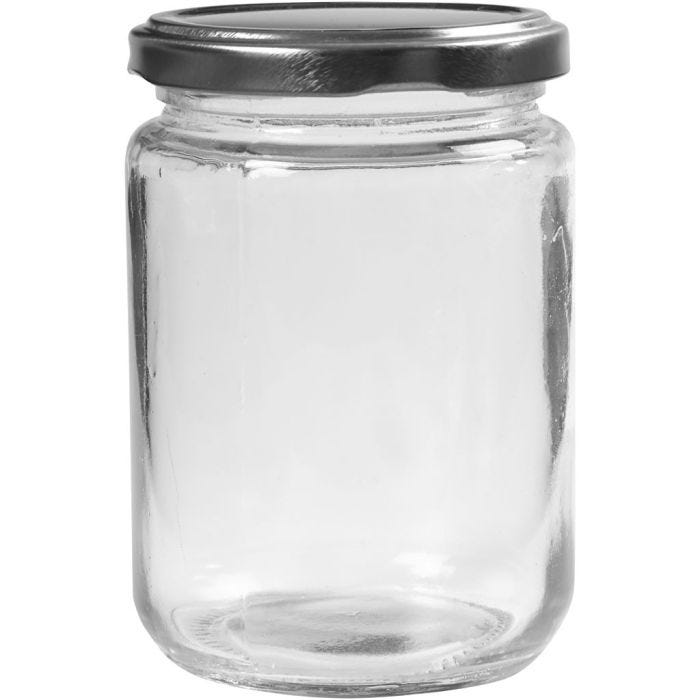 Pot en verre, H : 11 cm, d 7,5 cm, 370 ml, transparent, 6pièces/ 1 Pq.