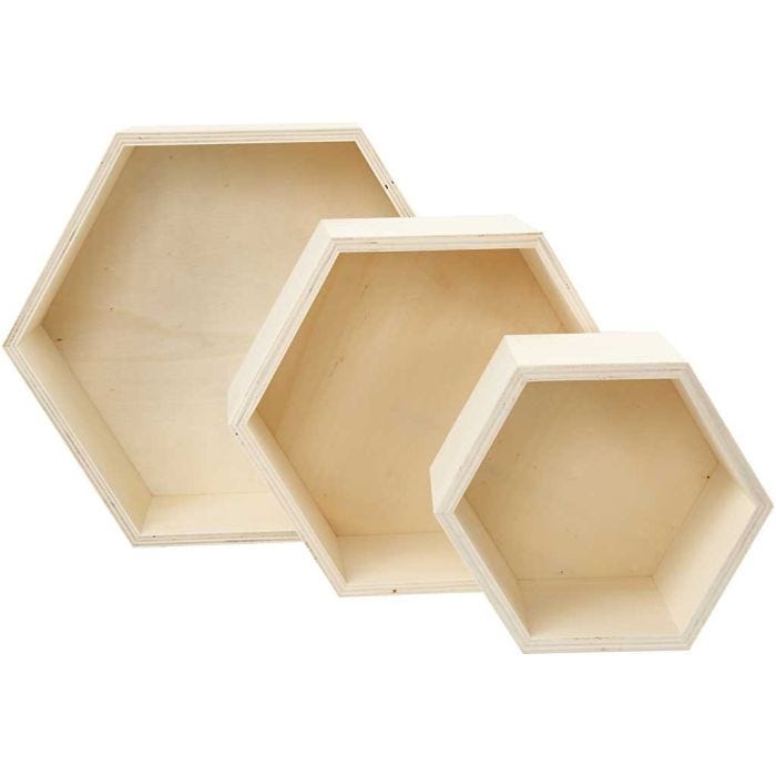 Boîtes de rangement, hexagonales, 14,8+19+24,2 cm, 10 cm, 3pièces/ 1 set