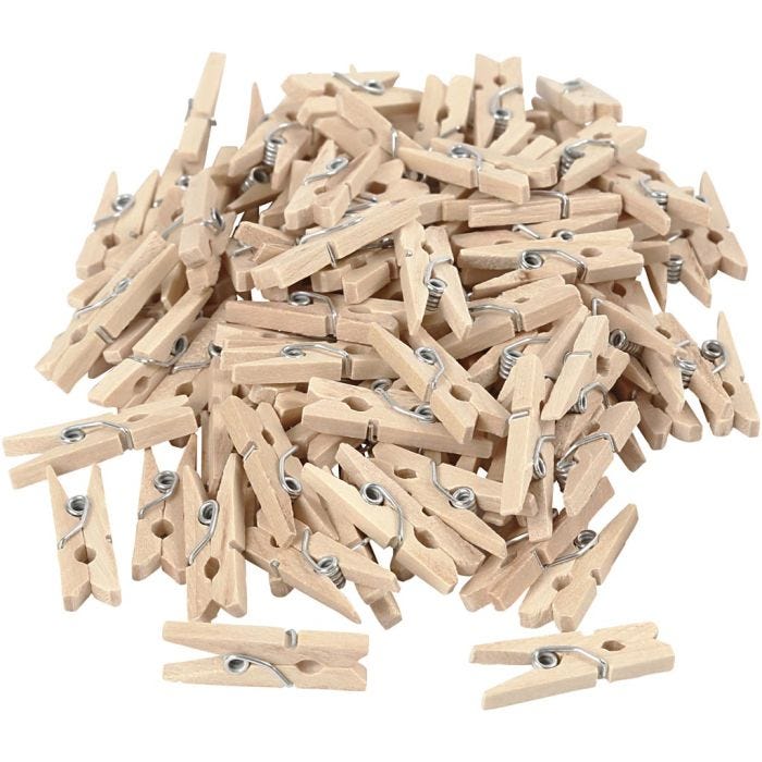 Pinces à linge, L : 25 mm, L : 3 mm, 100pièces/ 1 Pq.