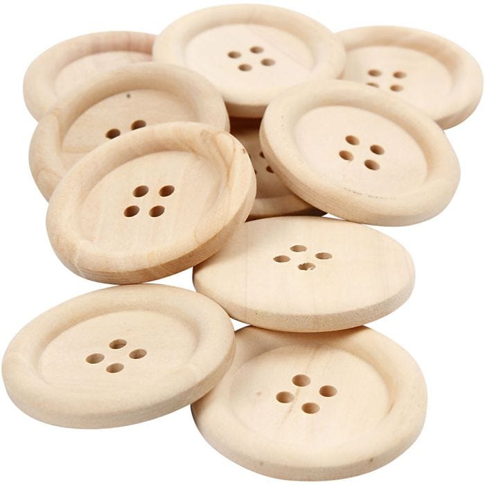 Boutons en bois, 35 mm, 2 mm, 4 trous, 10pièces/ 1 Pq.