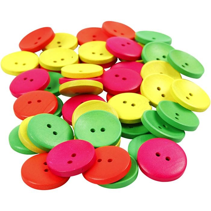 Boutons en bois, d 25 mm, diamètre intérieur 2 mm, 80pièces/ 1 Pq.