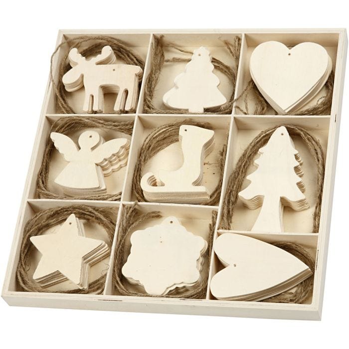 Décorations en bois, Noël, dim. 7-8 cm, 72pièces/ 1 Pq.