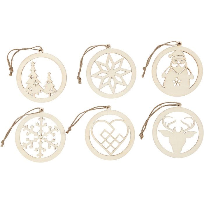 Décorations de Noël, d 8 cm, ép. 0,3 cm, 6 pièces/ 1 Pq.