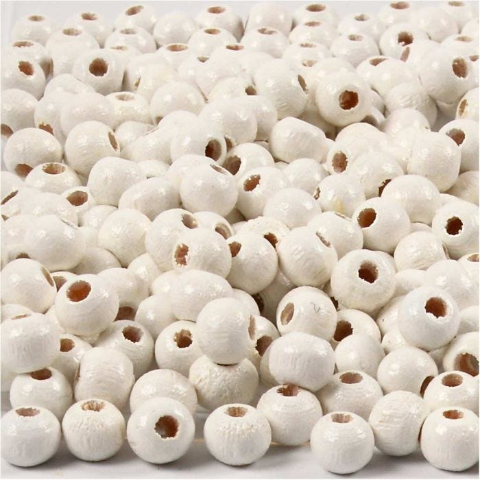 Perles en bois, 5 mm, 1,5 mm, blanc, 6gr/ 1 Pq.