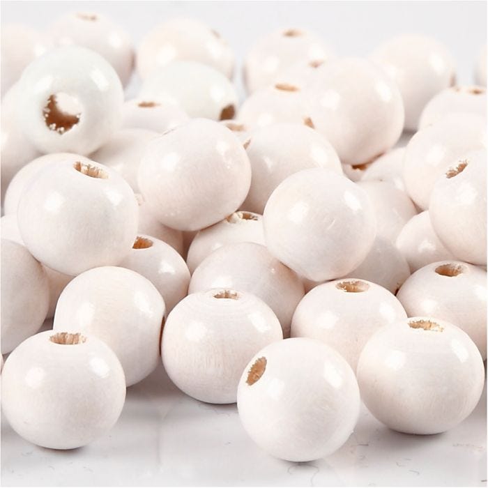 Perles en Bois, d 12 mm, diamètre intérieur 3 mm, blanc, 22 gr/ 1 Pq.