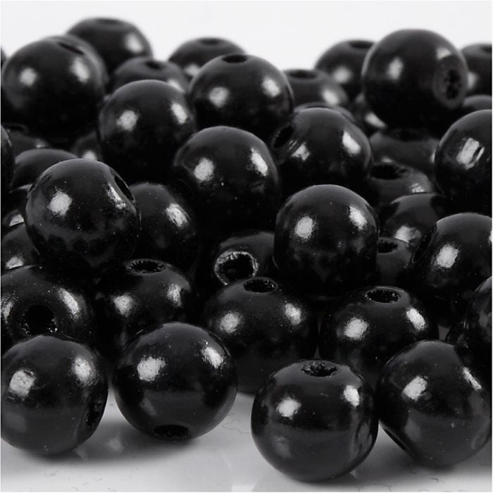 Perles en bois, 12 mm, 3 mm, noir, 22gr/ 1 Pq.