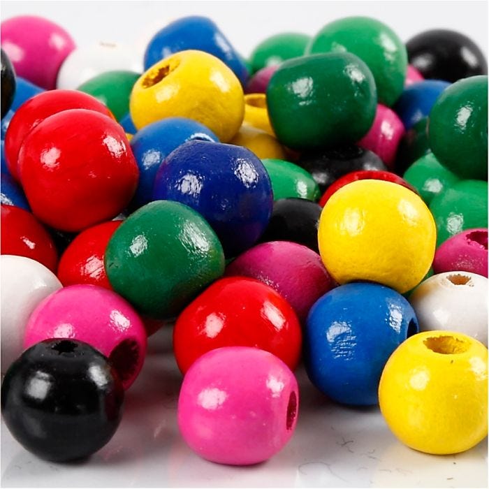 Mélange de perles en bois, 12 mm, 3 mm, ass. de couleurs, 22gr/ 1 Pq.