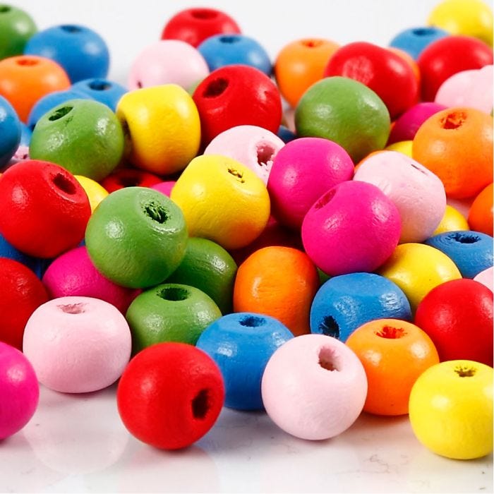 Perles en bois, d 8 mm, diamètre intérieur 1,5-2 mm, ass. de couleurs, 500gr/ 1 sac