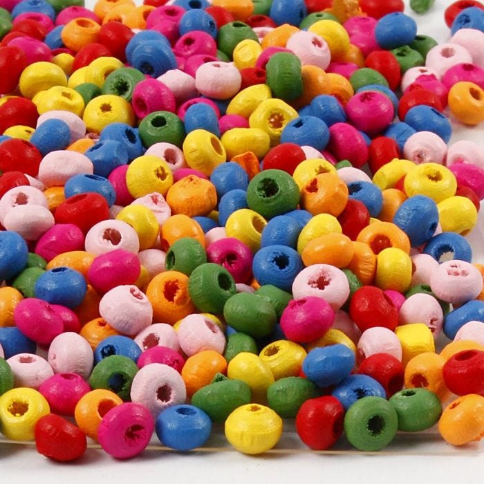 Perles en bois, d 4 mm, diamètre intérieur 1-1,5 mm, 300gr/ 1 sac
