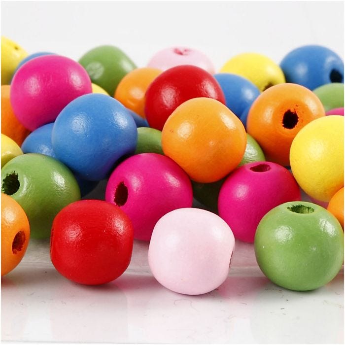 Perles en bois, d 12 mm, diamètre intérieur 2,5-3 mm, ass. de couleurs, 500 gr/ 1 sac