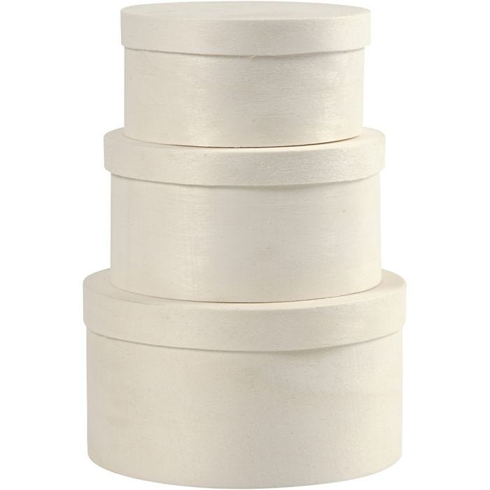 Boîtes copeau rondes, H : 5,4+6,5+7,3 cm, d 10+11+13 cm, 3 pièces/ 1 set