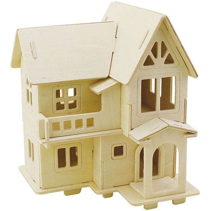 Kit de Construction 3D en bois, Maison avec balcon, 15,8x17,5x19,5, 1 pièce