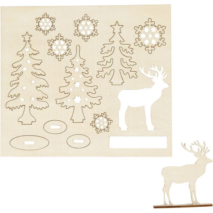 Figurines à assembler, forêt avec cerfs, 15,5 cm, 17 cm, 3 mm, 1 Pq.