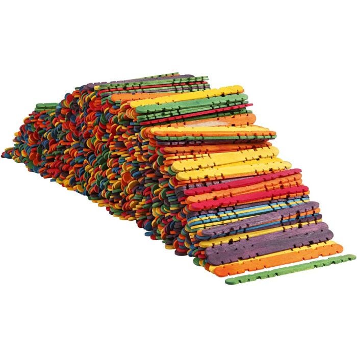 Bâtonnets de construction, L : 11,4 cm, L : 10 mm, ass. de couleurs, 1000pièces/ 1 Pq.
