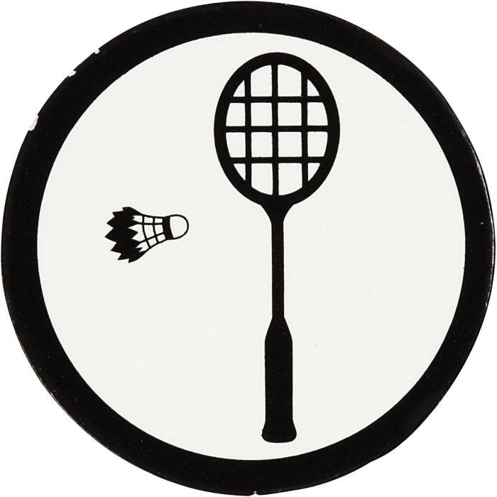 Étiquette en carton, raquette de badminton, 25 mm, blanc/noir, 20pièces/ 1 Pq.