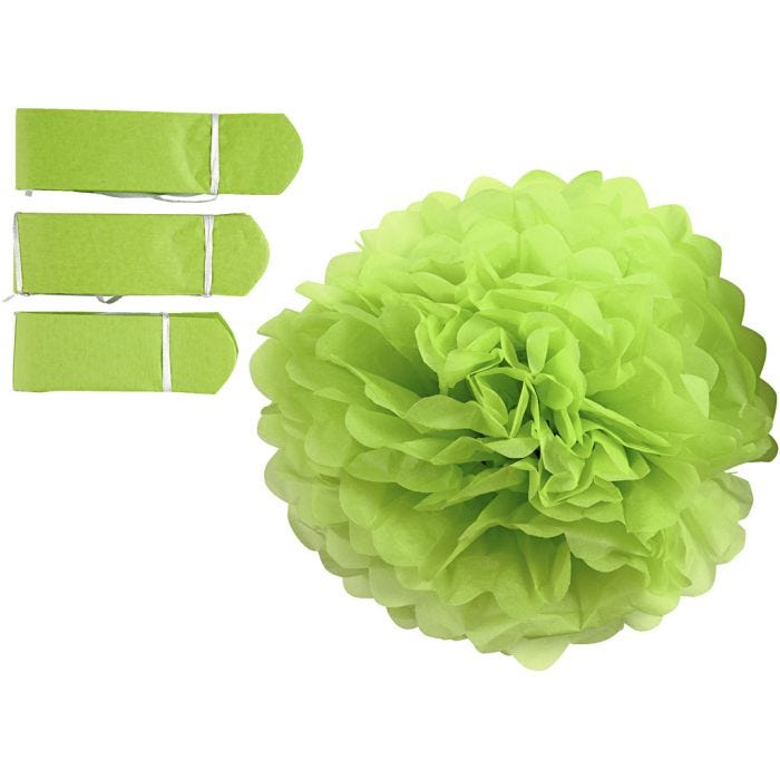 Pompons en papier, d 20+24+30 cm, 16 gr, vert citron, 3pièces/ 1 Pq.