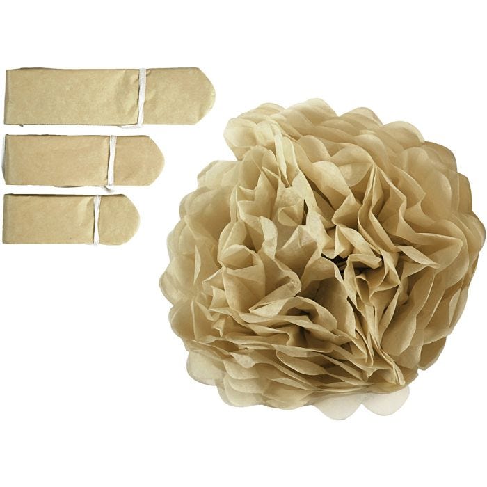 Pompons en papier, d 20+24+30 cm, 16 gr, or, 3pièces/ 1 Pq.