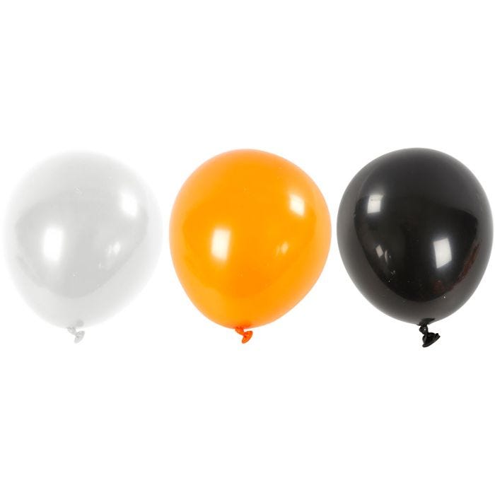 Ballons, Ronds, 23-26 cm, noir, orange, blanc, 10pièces/ 1 Pq.