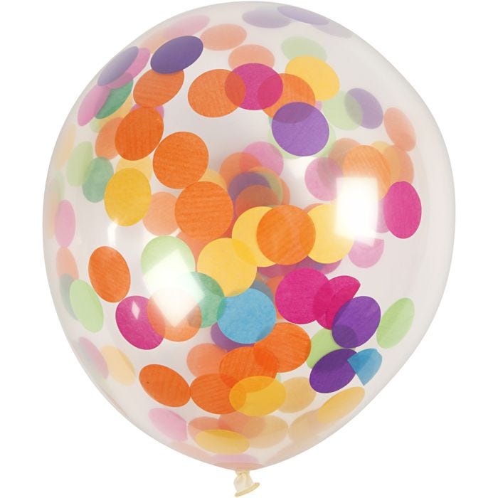 Ballons avec confettis, rond, d 23 cm, transparent, 4 pièces/ 1 Pq.
